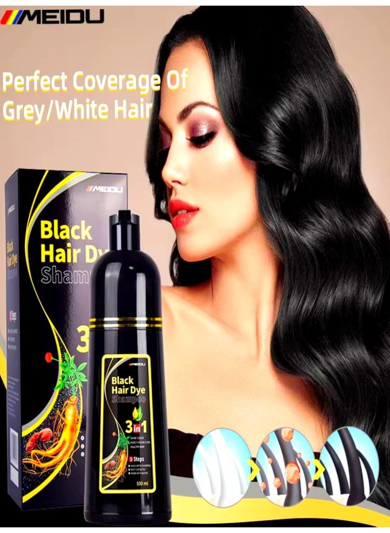 ميدو شامبو صبغة الشعر الأسود للنساء والرجال، شامبو تلوين الشعر الفوري لتغطية الشيب، مكونات عشبية، 3 في 1 - تغطية 100% للشيب (17.6 أوقية سائلة) - Image 2